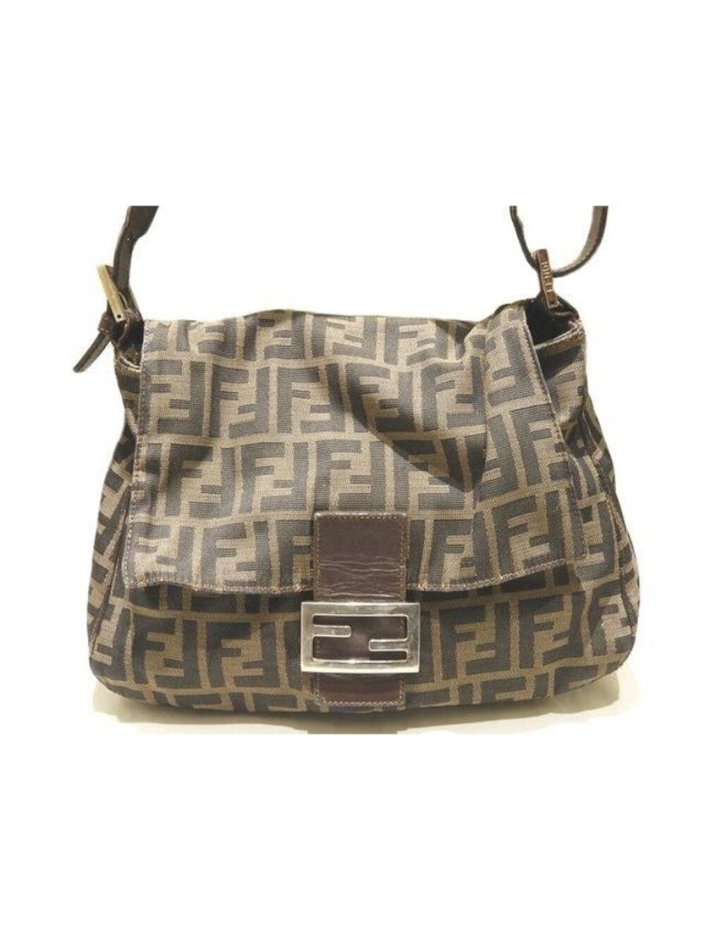Fendi Mamma Bucket Shoulder Bag Zucca Pattern Khaki Brown Canvas Leather
